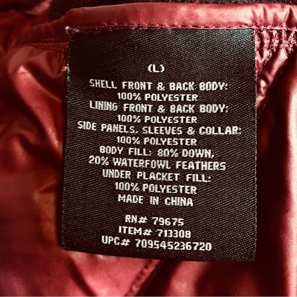 London Fog Down Filled Puffer Sweater Zip Jacket Size Large Burgundy Heather VTG - Picture 6 of 10
